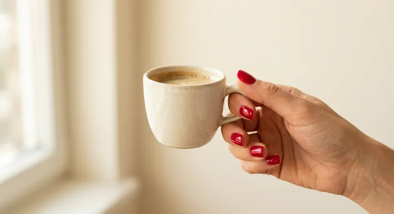 Unhas curtas quadradas em vermelho-cereja brilhante
